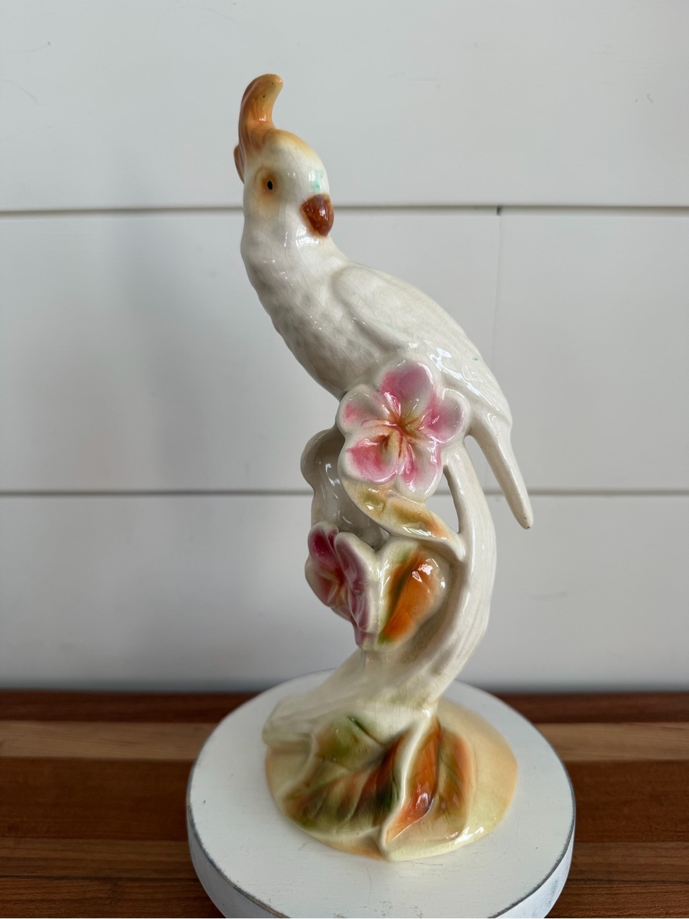 Vintage Ceramic Cockatoo Plumerias Figurine Clay Sketchers Pasadena CA
